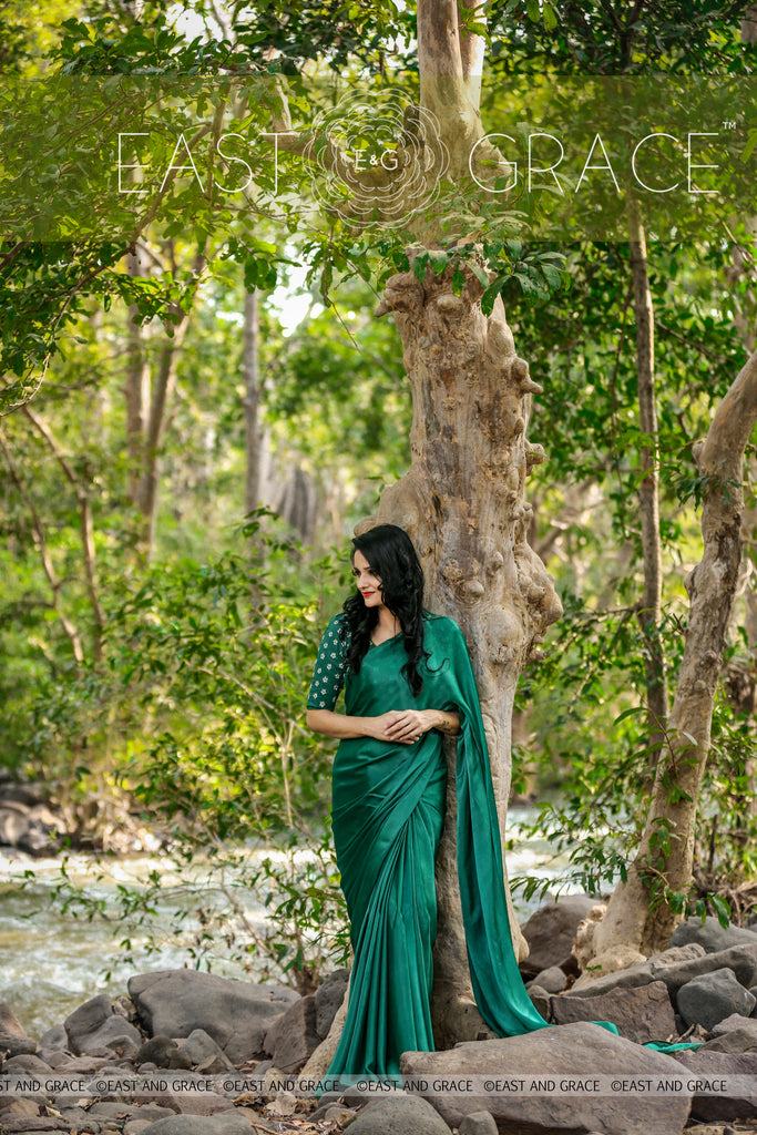 Sweet Pear Celadon Green Pure Satin Georgette Saree