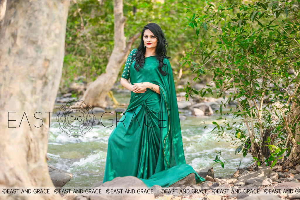 Sweet Pear Celadon Green Pure Satin Georgette Saree