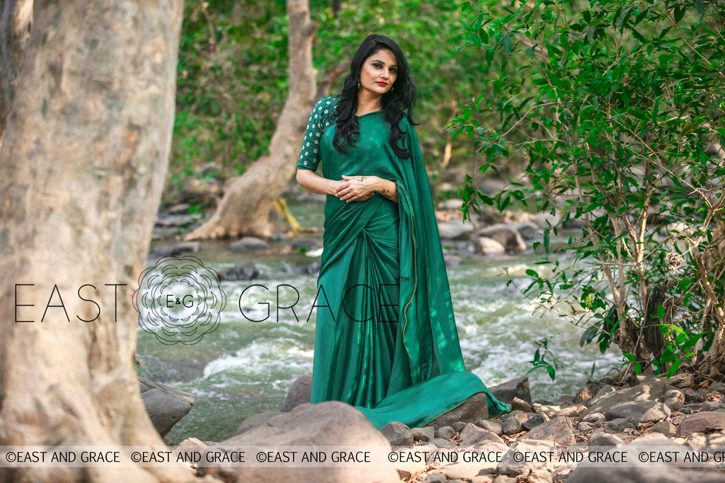 Sweet Pear Celadon Green Pure Satin Georgette Saree