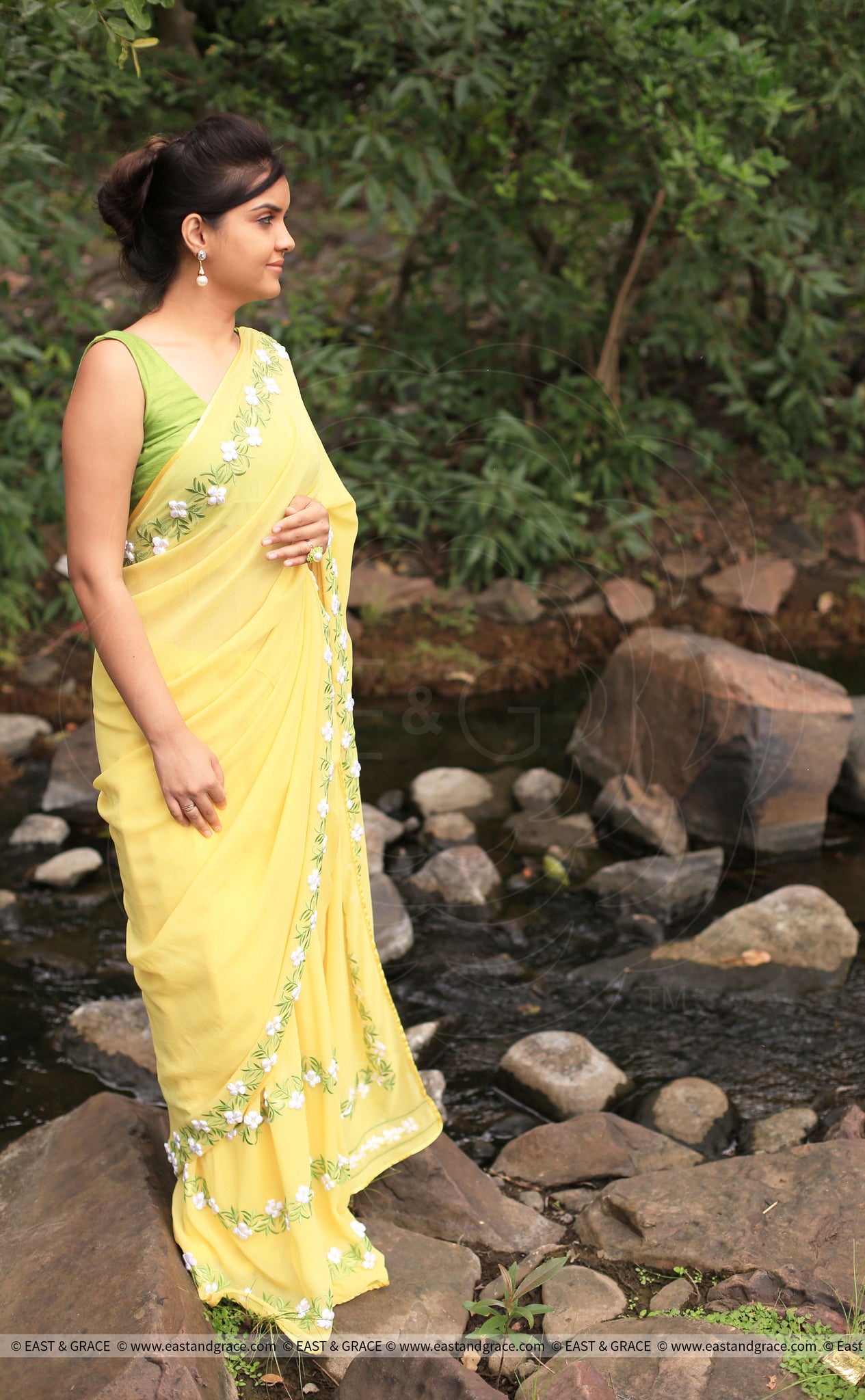 Pastel Yellow Pure Georgette Buttercup Ribbon-work Saree