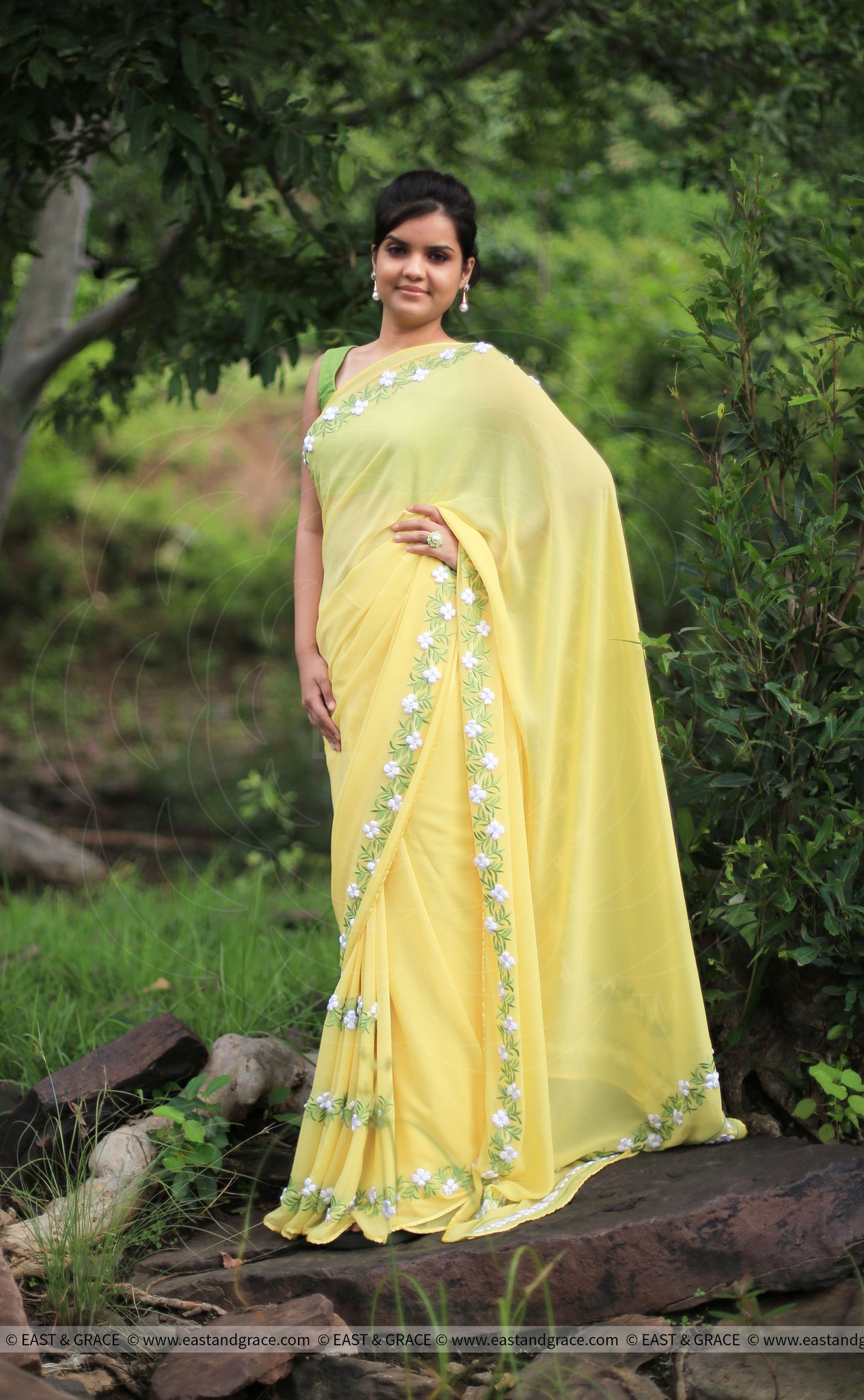 Pastel Yellow Pure Georgette Buttercup Ribbon-work Saree