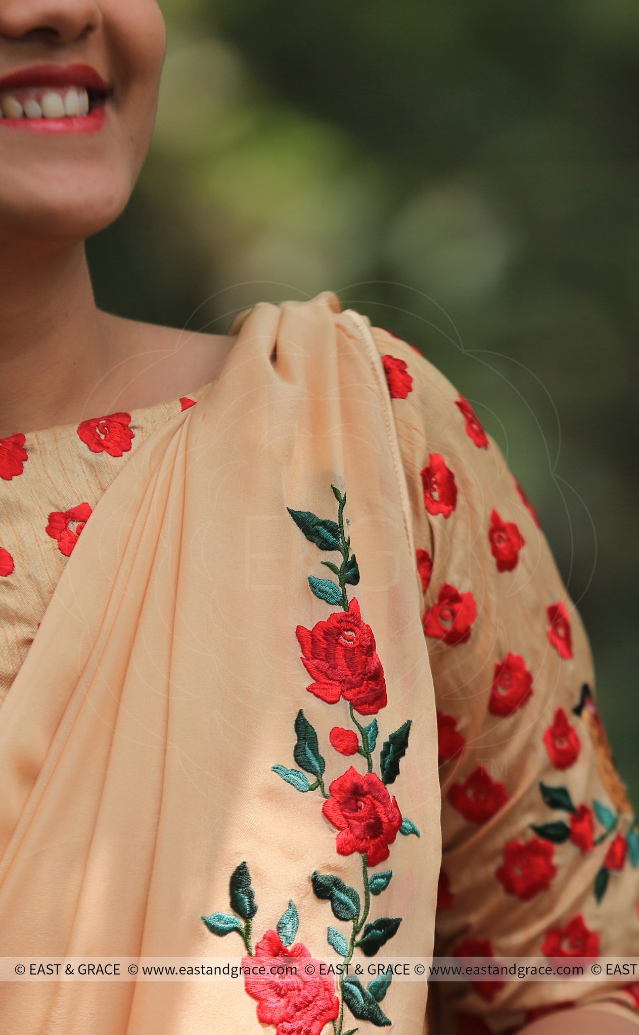 Morning Sunshine Pure Chiffon Rose Vine Saree