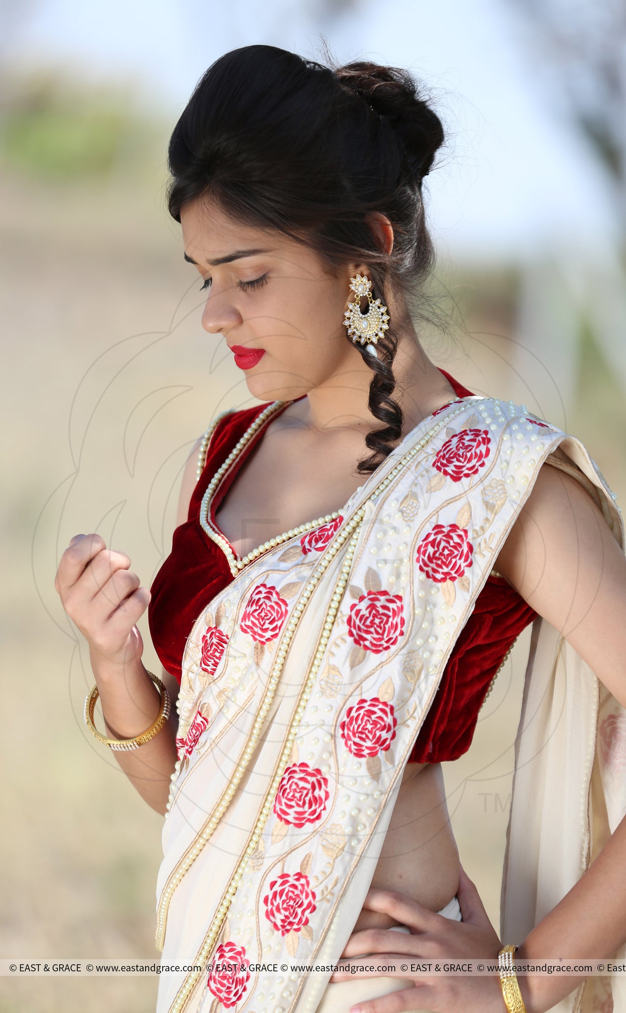 Camellia Pure Georgette Cream Saree