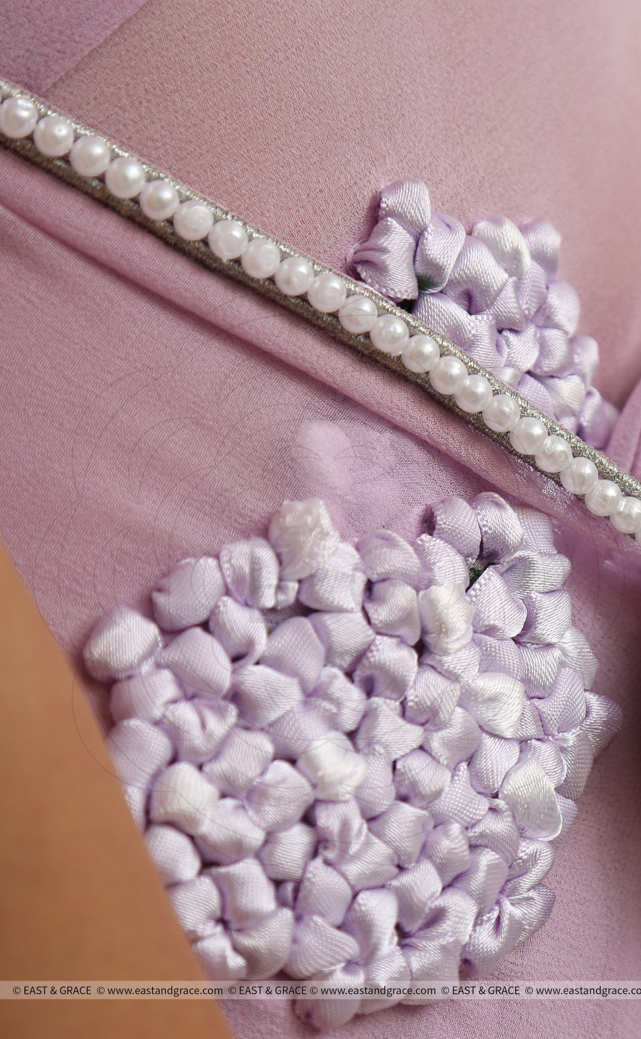 Lilac Pure Silk Georgette Ribbon-Work Saree