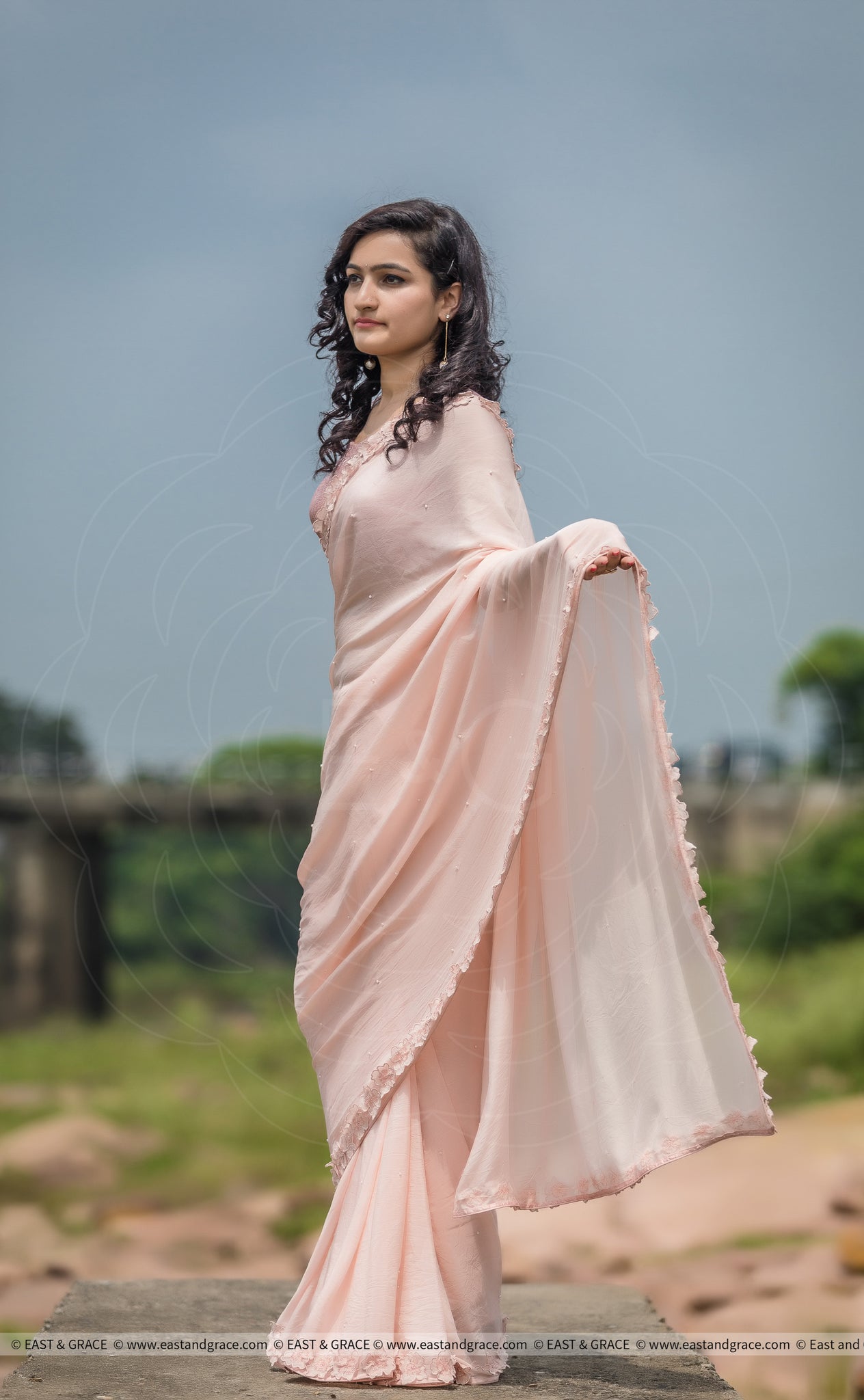 Rose Dust Pure Silk-Chiffon Saree with Raw-Silk Cutdana Embroidered Blouse