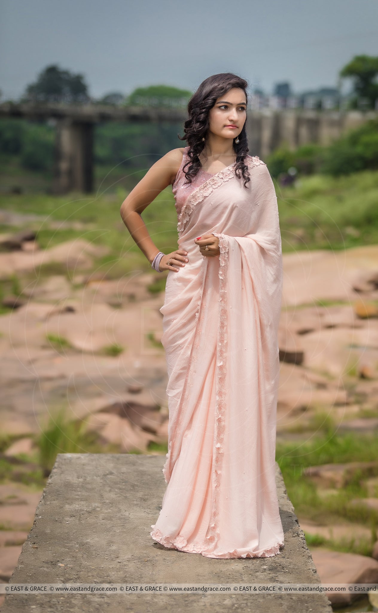 Rose Dust Pure Silk-Chiffon Saree with Raw-Silk Cutdana Embroidered Blouse