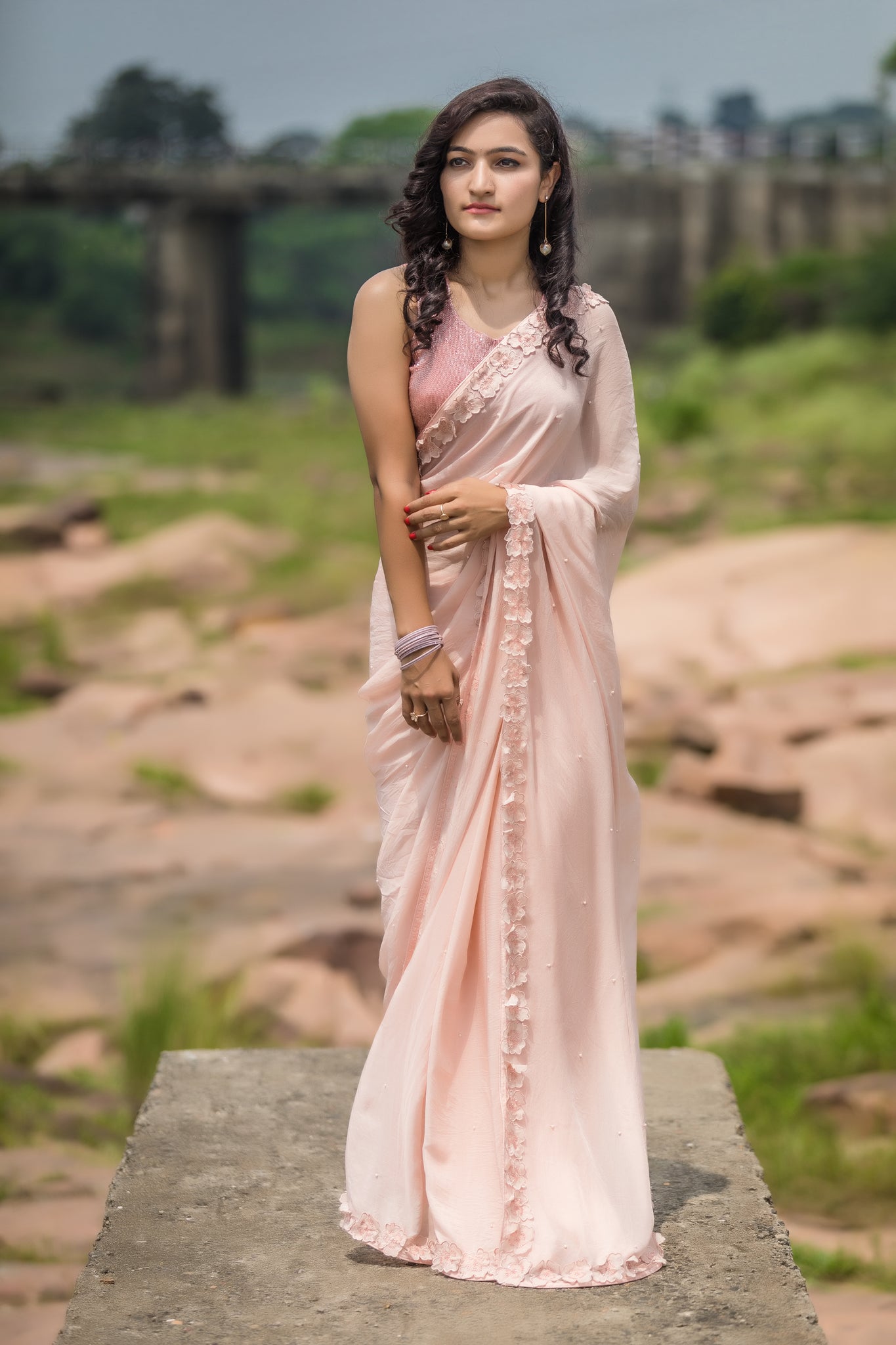 Rose Dust Pure Silk-Chiffon Saree with Raw-Silk Cutdana Embroidered Blouse