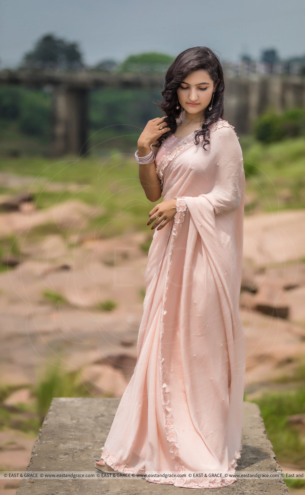 Rose Dust Pure Silk-Chiffon Saree with Raw-Silk Cutdana Embroidered Blouse