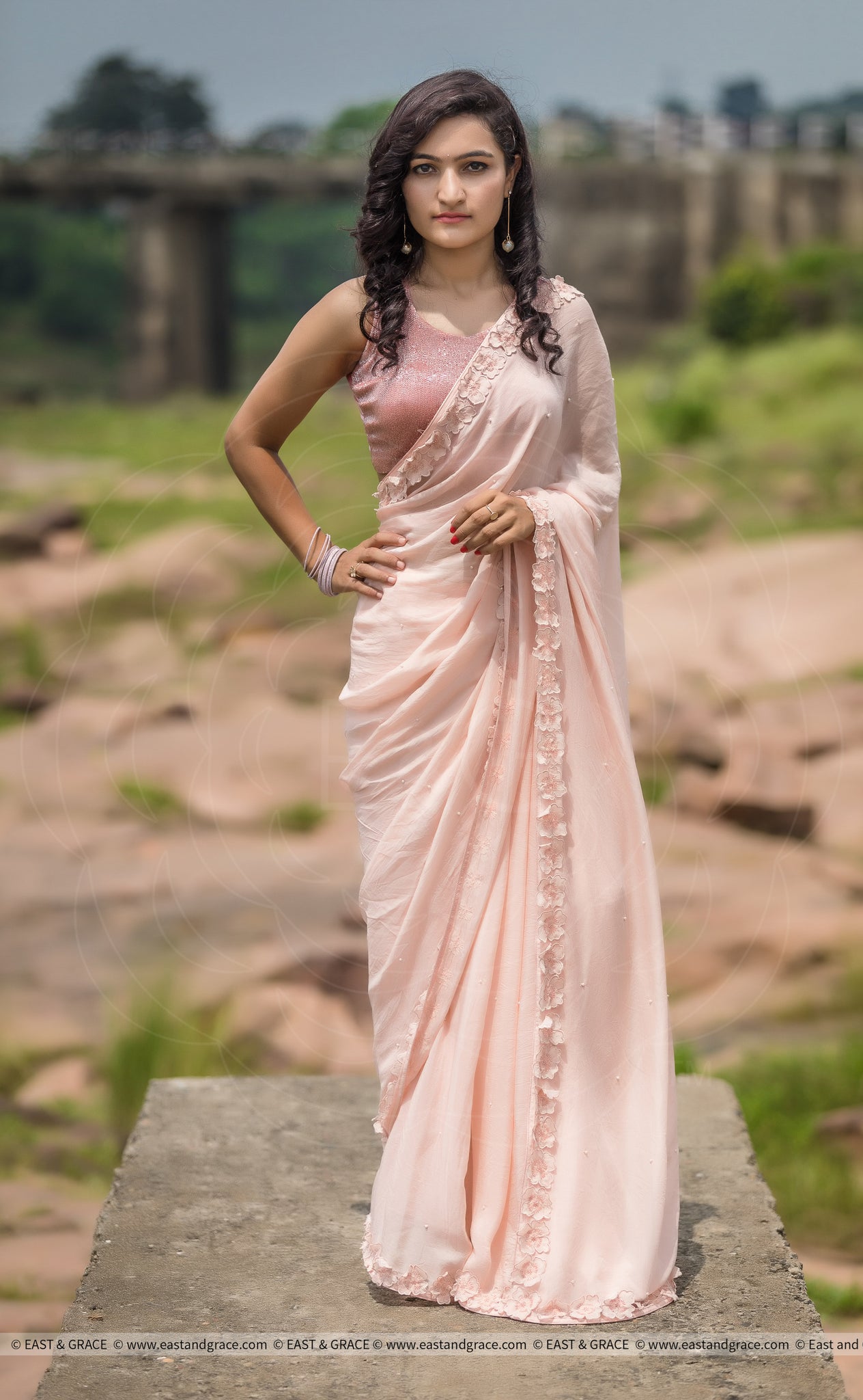 Rose Dust Pure Silk-Chiffon Saree with Raw-Silk Cutdana Embroidered Blouse