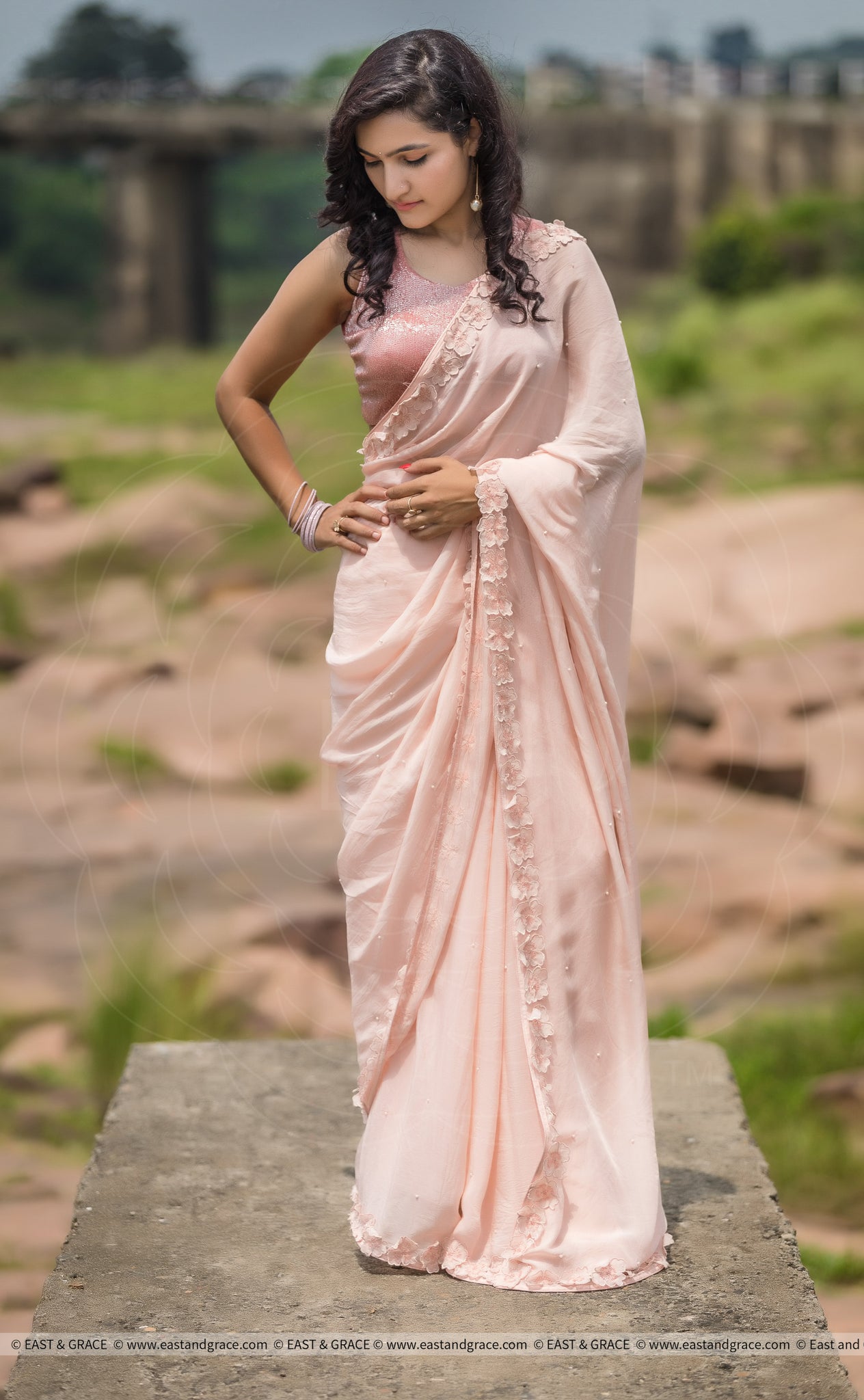 Rose Dust Pure Silk-Chiffon Saree with Raw-Silk Cutdana Embroidered Blouse