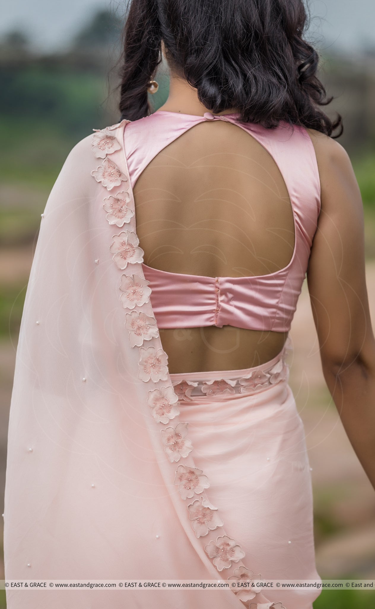 Rose Dust Pure Silk-Chiffon Saree with Raw-Silk Cutdana Embroidered Blouse