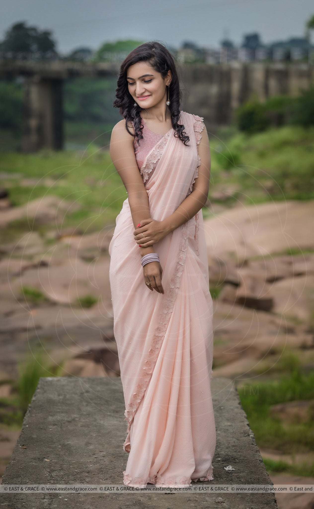 Rose Dust Pure Silk-Chiffon Saree with Raw-Silk Cutdana Embroidered Blouse