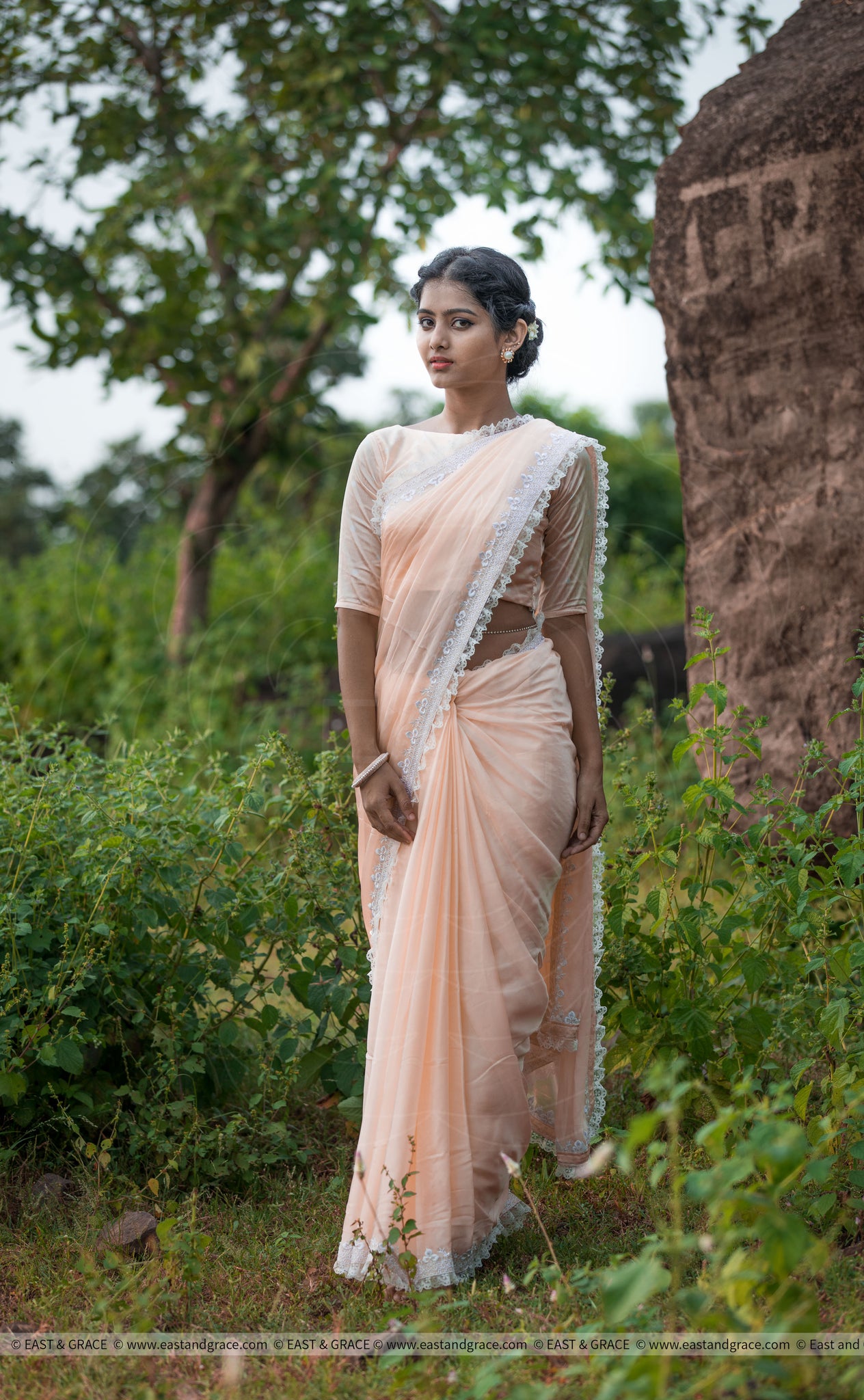 Gentle Deer Pure Satin-Georgette Ribbon Embroidered Saree