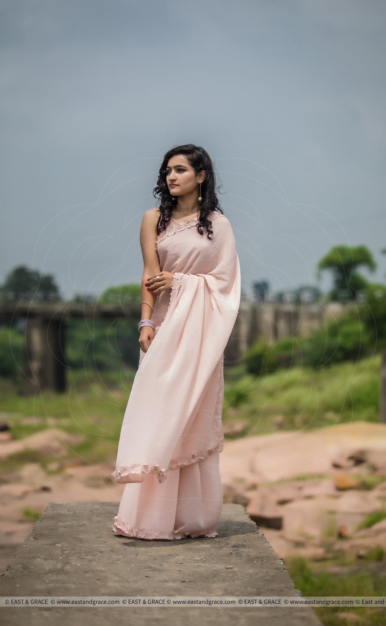 Rose Dust Pure Silk-Chiffon Saree with Raw-Silk Cutdana Embroidered Blouse