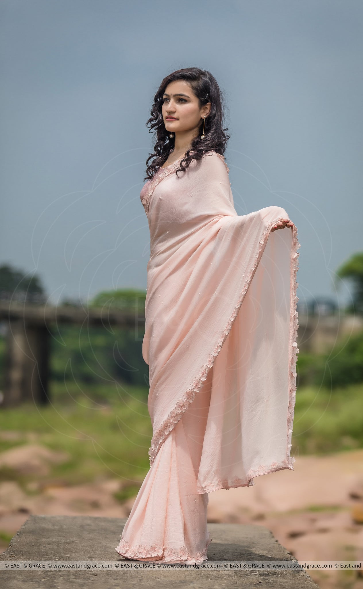 Rose Dust Pure Silk-Chiffon Saree with Raw-Silk Cutdana Embroidered Blouse