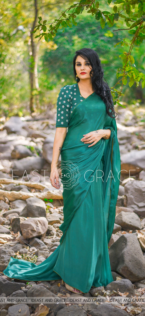 Sweet Pear Celadon Green Pure Satin Georgette Saree