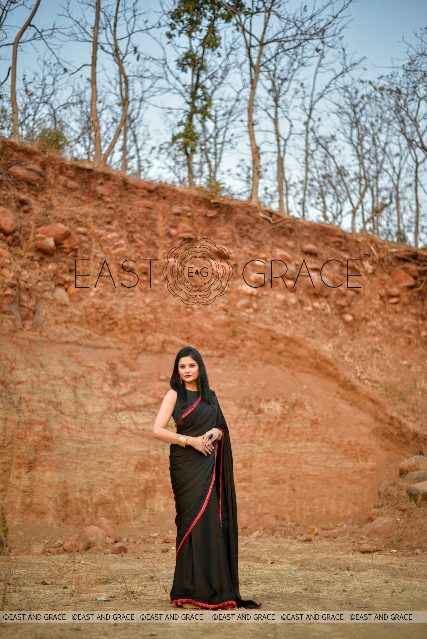 Nightsong Black Satin-Silk Saree with Pleated Border