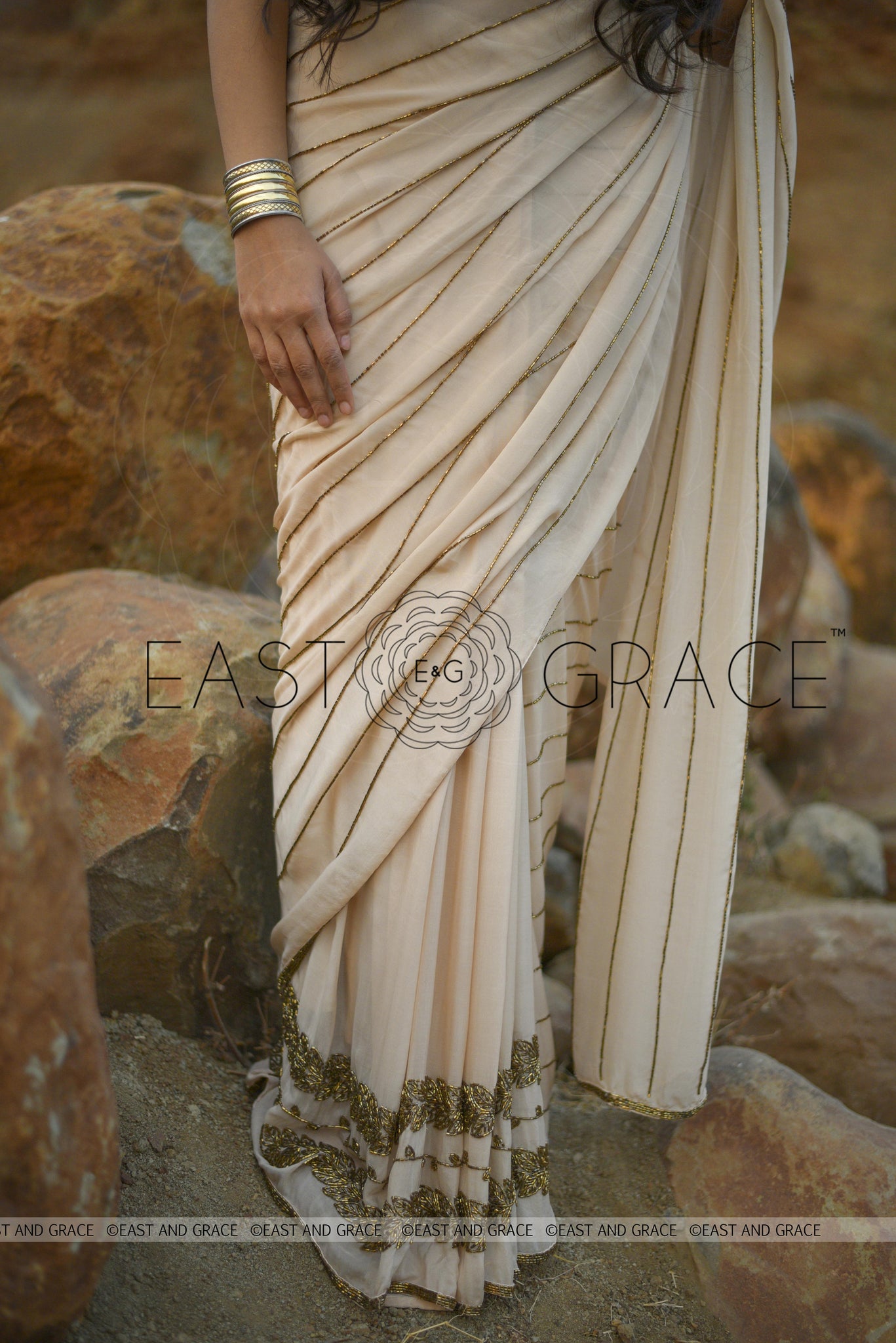 Daydream Saree in Cream Silk Chiffon and Cutdana Embroidery