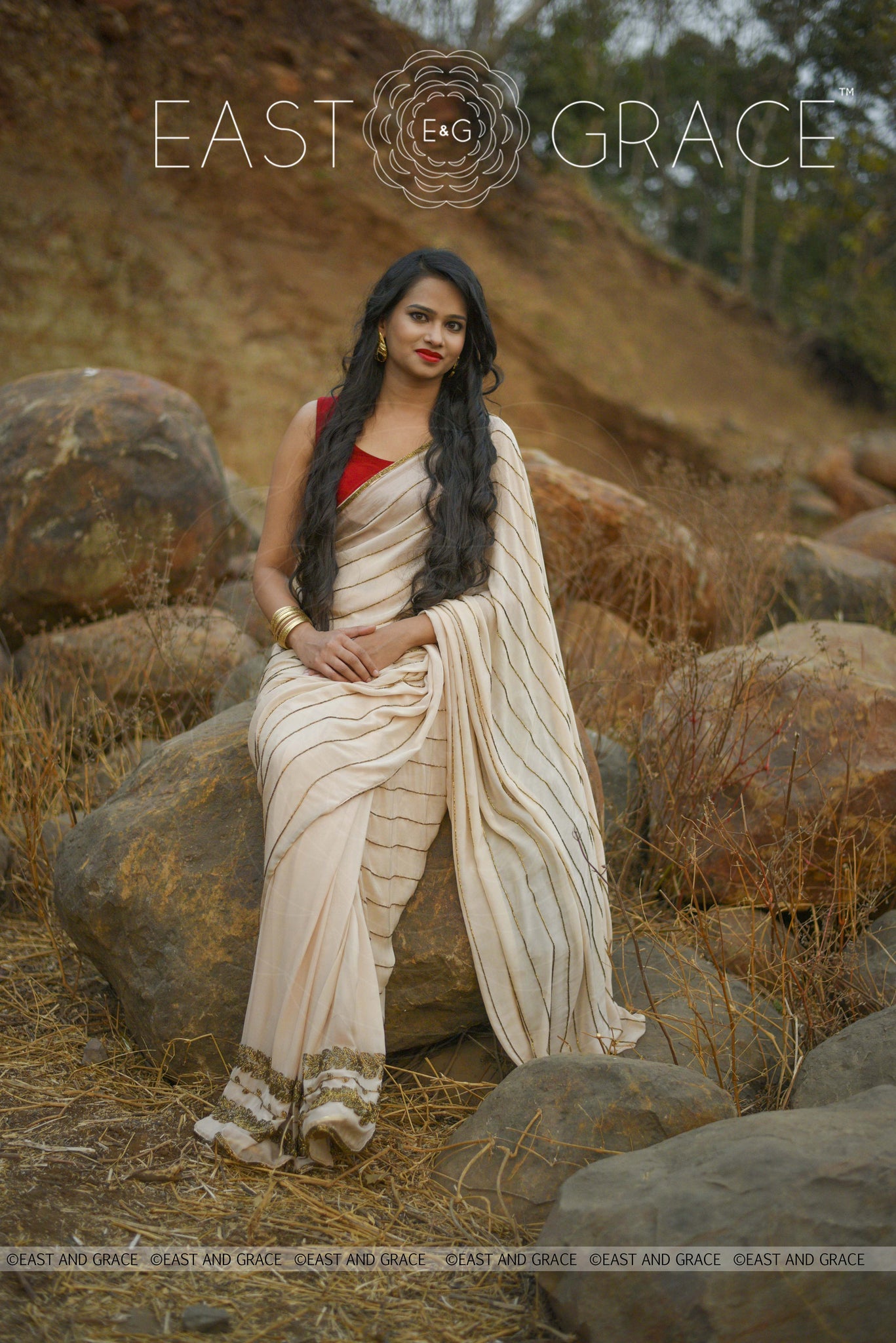 Daydream Saree in Cream Silk Chiffon and Cutdana Embroidery