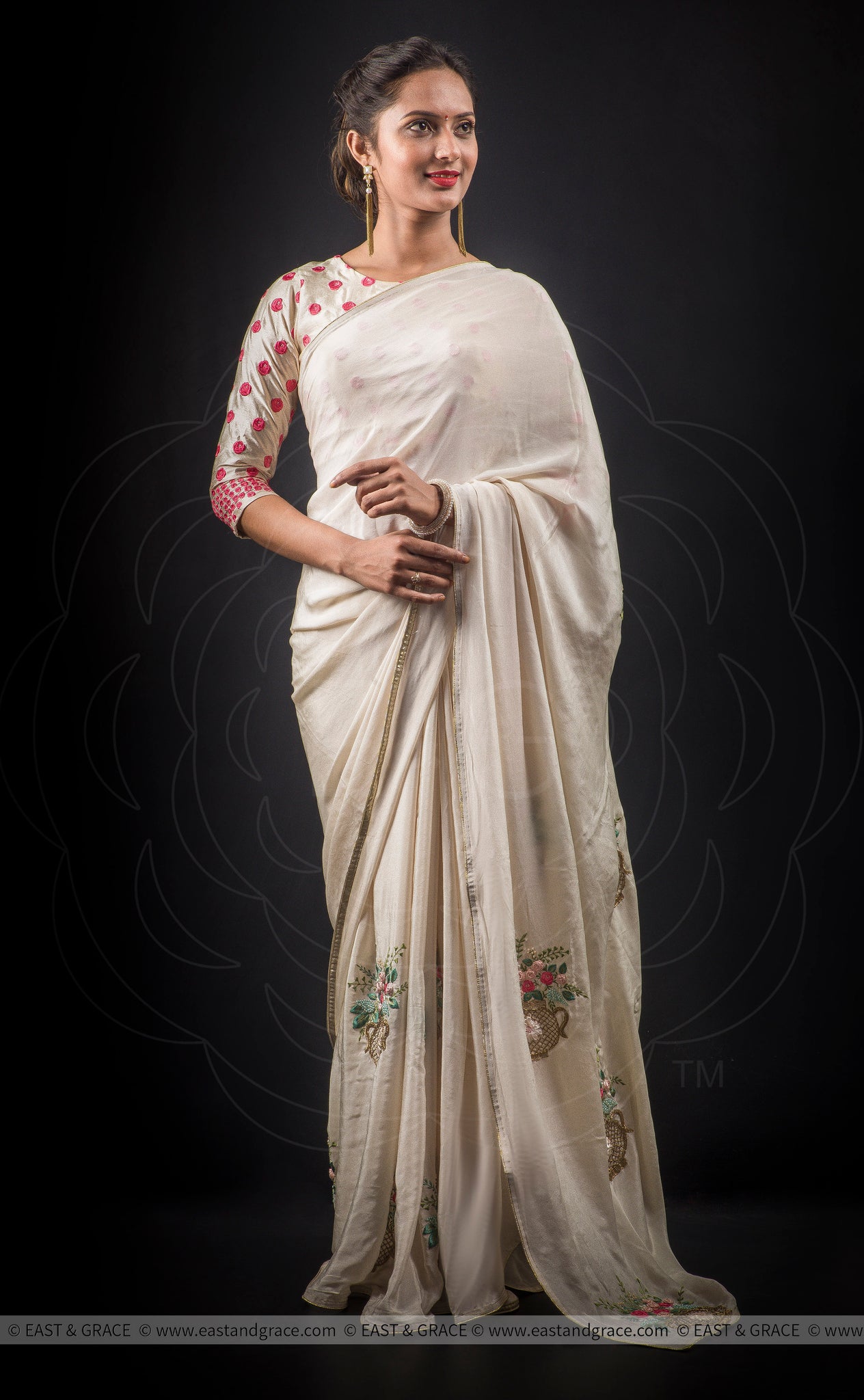 Asawari Pure Silk-Crepe Hand Embroidered Saree