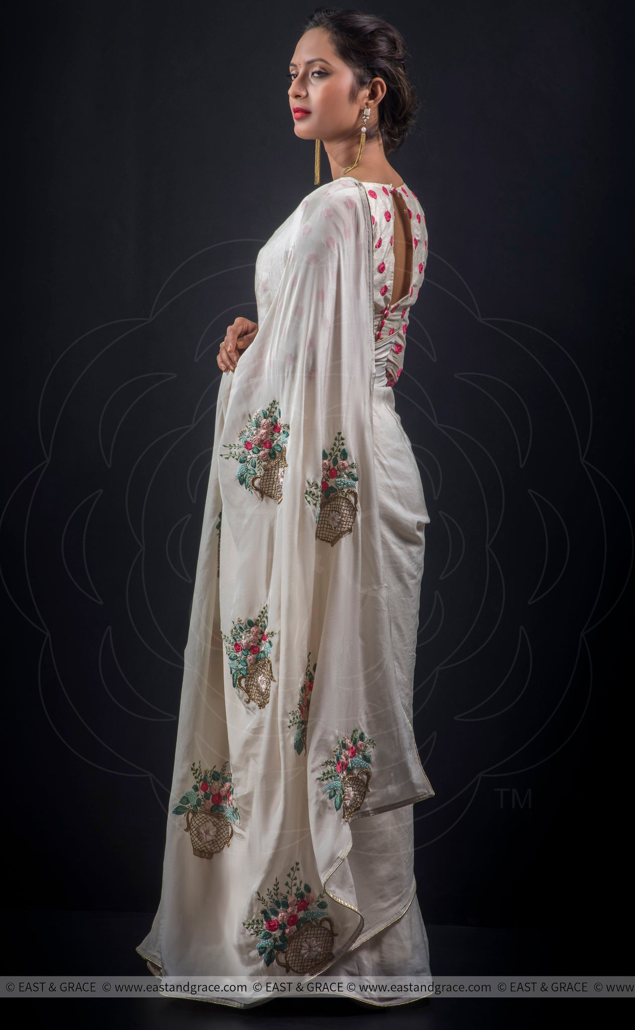 Asawari Pure Silk-Crepe Hand Embroidered Saree