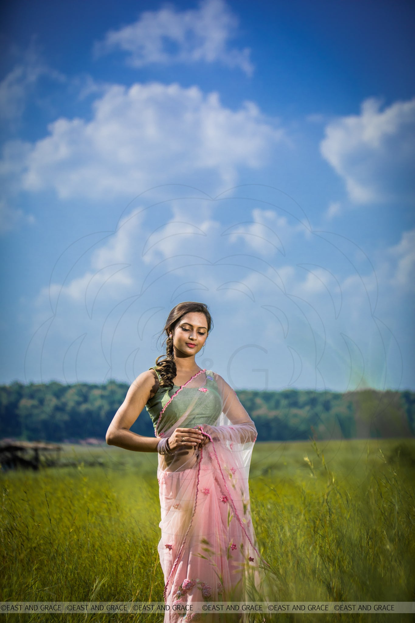 Angela Floss Pink Pure Silk-Crepe & Net Hand-Embroidered Ribbon Work Saree