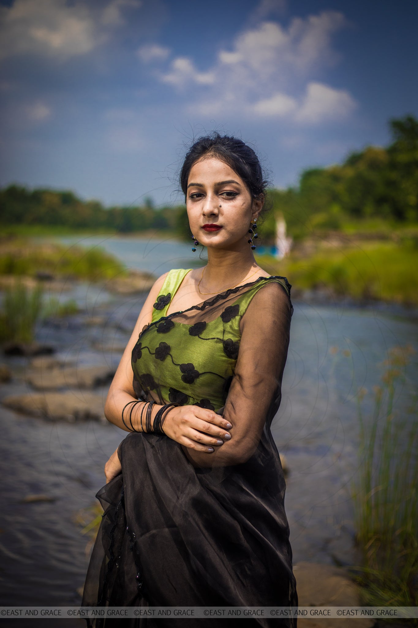 Black Cassia Pure Silk-Organza Hand Embroidered Saree