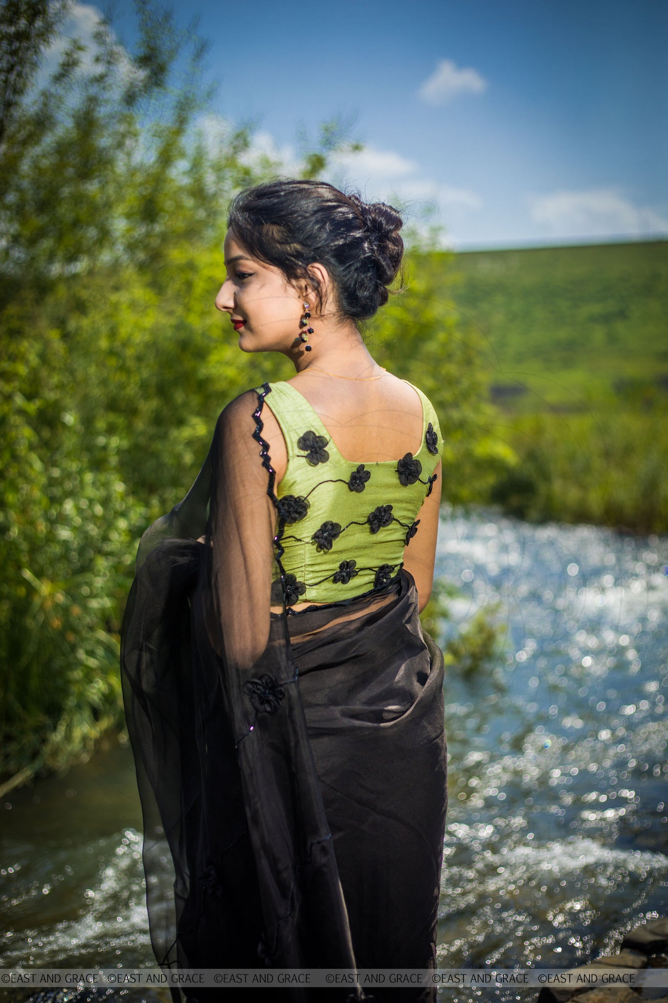 Black Cassia Pure Silk-Organza Hand Embroidered Saree