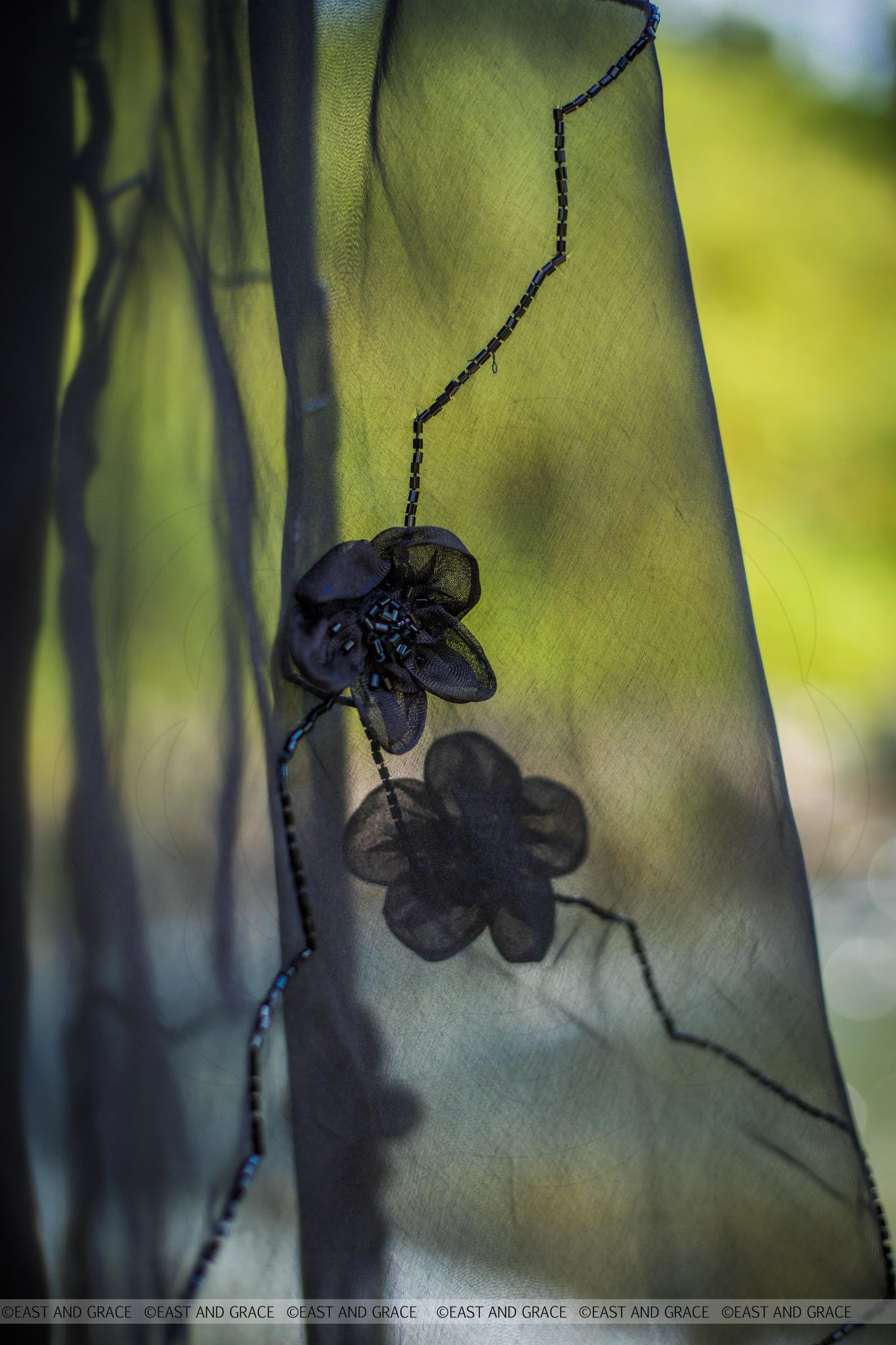 Black Cassia Pure Silk-Organza Hand Embroidered Saree