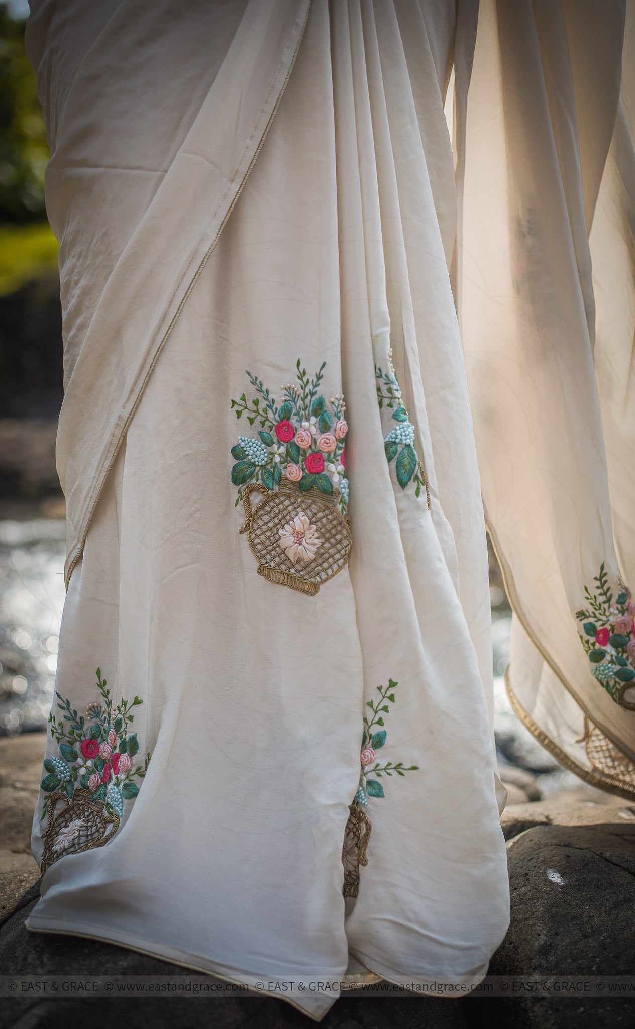 Asawari Pure Silk-Crepe Hand Embroidered Saree