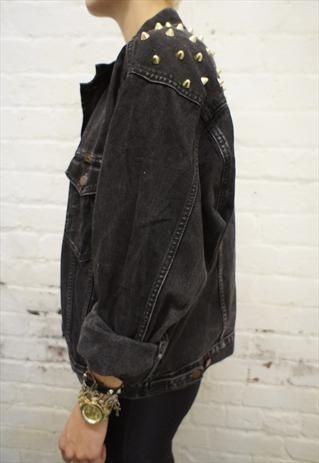 black denim jacket with stud detail