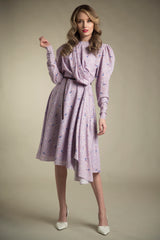 Asymmetrical Printed Crepe Dress in Floral Lavender