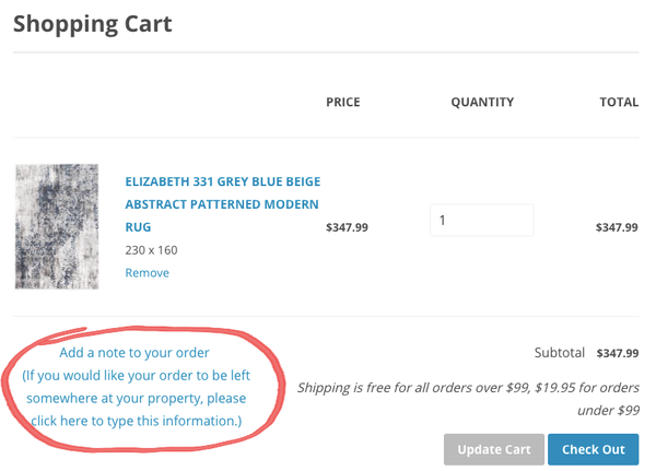 Rugs Of Beauty Shopping Cart Page Delivery Instructions - 1