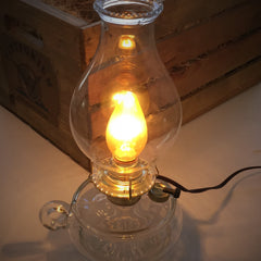 Vintporium Electric Oil Lamp Clear Brass Vintage Antique Table Lamp Portable Light Lighting light Fixture