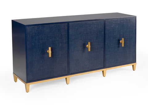 Gold and blue grass cloth cabinet