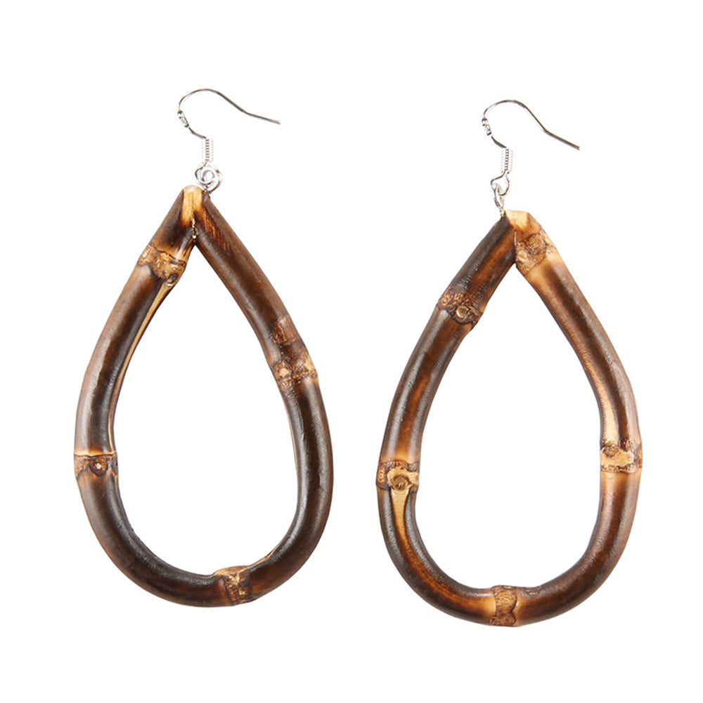 Black Bamboo Teardrop Hoop Earrings Swell Vision 