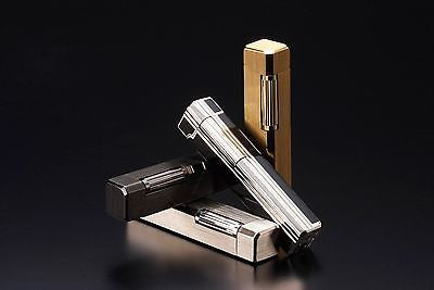 Sarome Flint Pipe Lighter PSD36-04 Silver / black epoxy resin inlaid / diamond cut