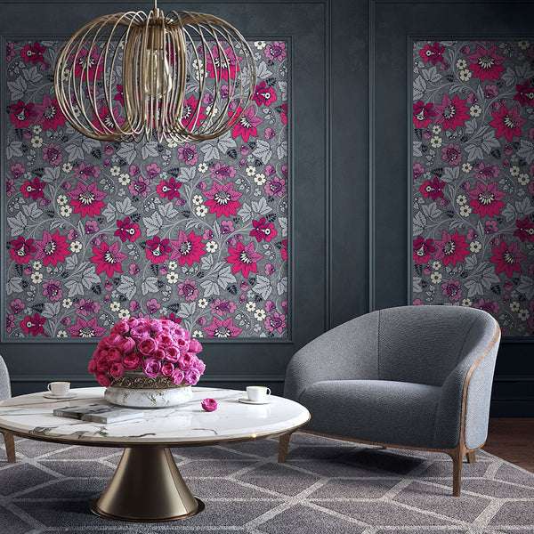Milana Hot Pink & Grey Wallpaper | Olenka Design | Victory Colours