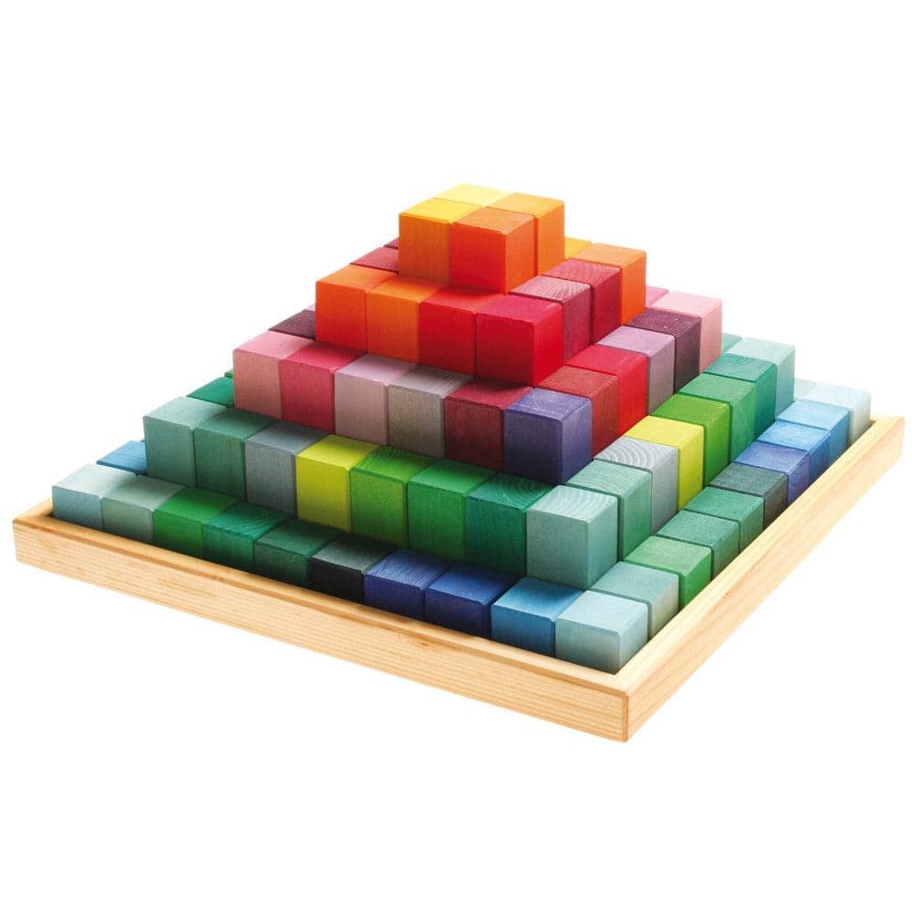 100 Piece Learning Set Grimm's Large Stepped Pyramid of Wooden Building Blocks 