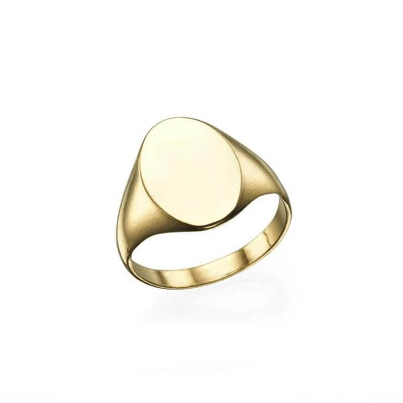 OVAL STAINLESS STEEL GOLD SIGNET RING 