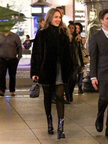 Jessica Alba in opaque black tights