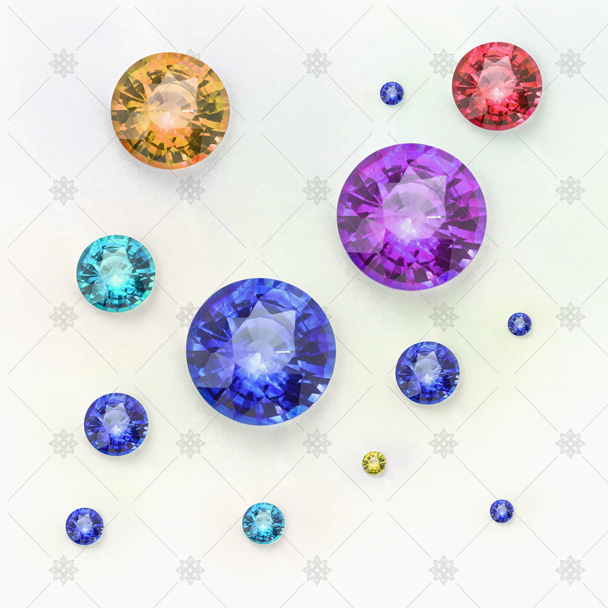 groups of coloured gemstones