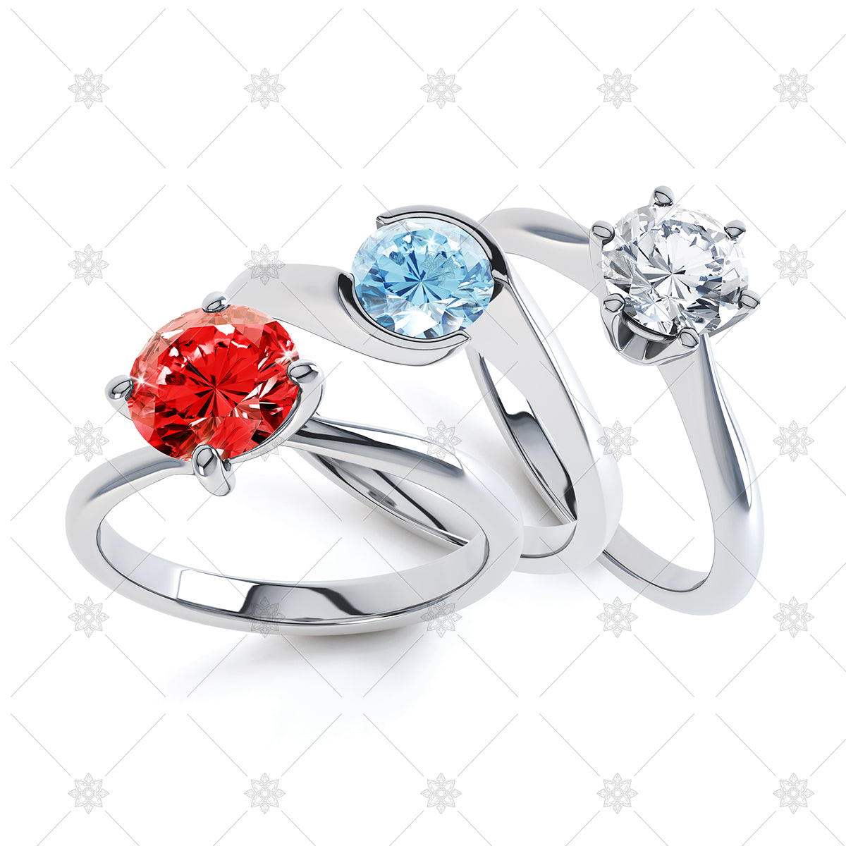 red white and blue diamond rings