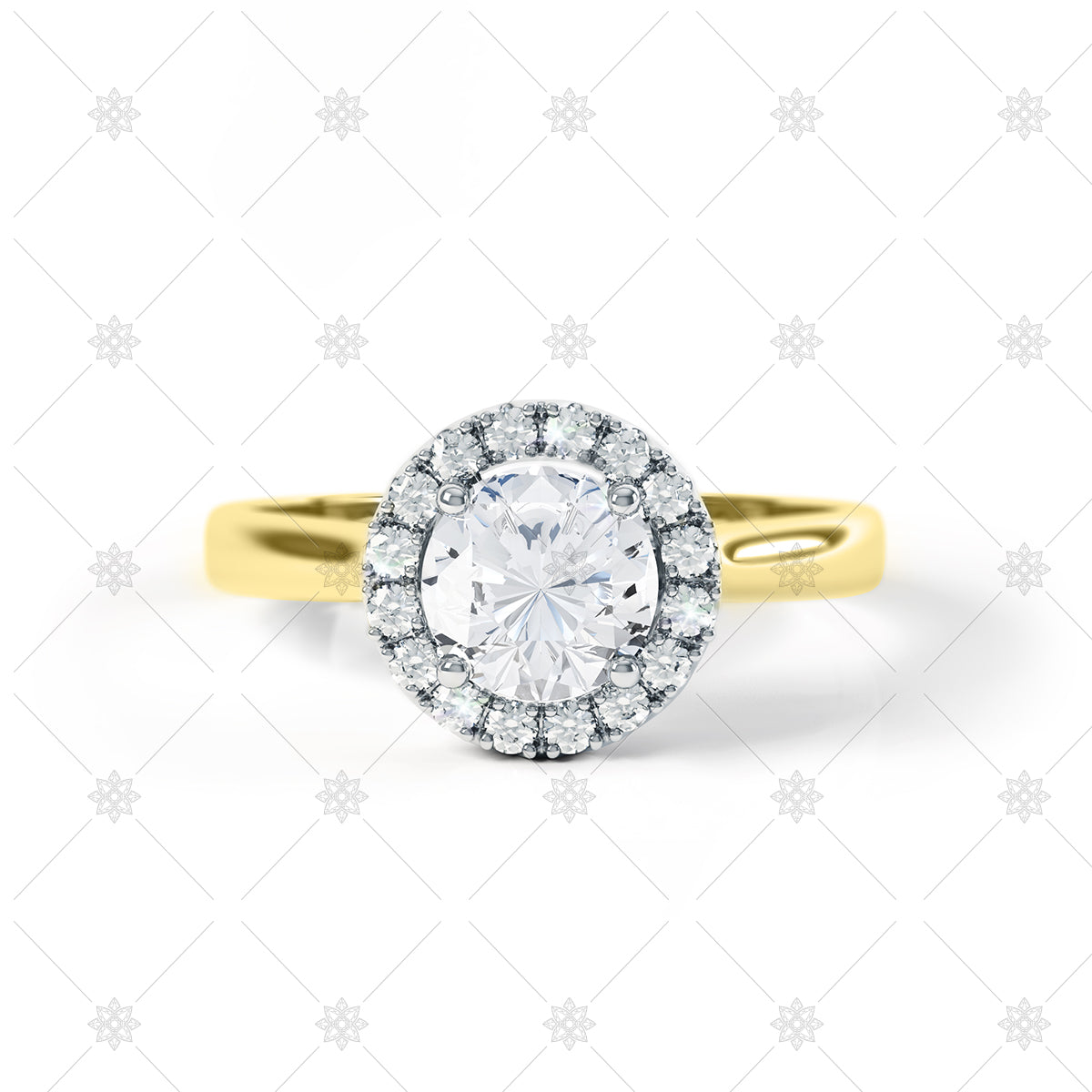 Diamond Halo Ring Image in Yellow Gold