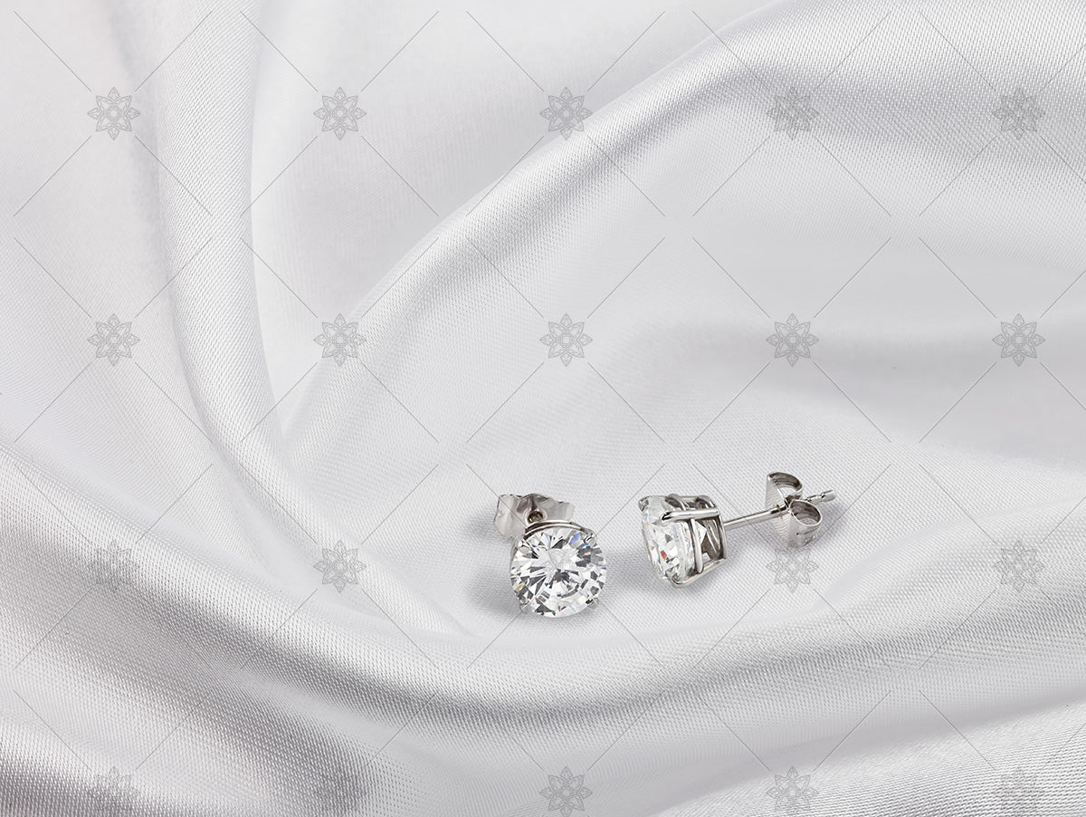 stud earrings on white gold & silk