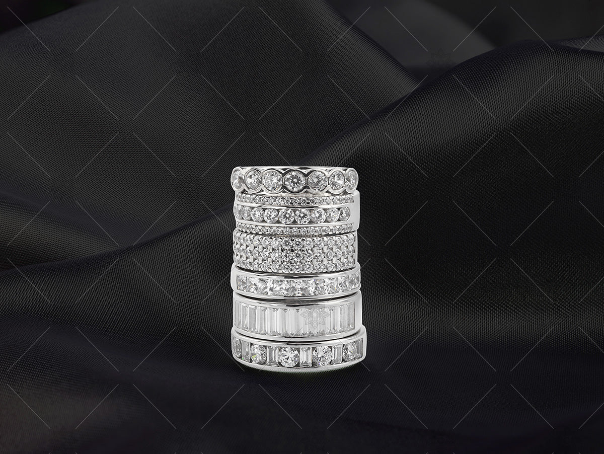 eternity ring stack on black silk