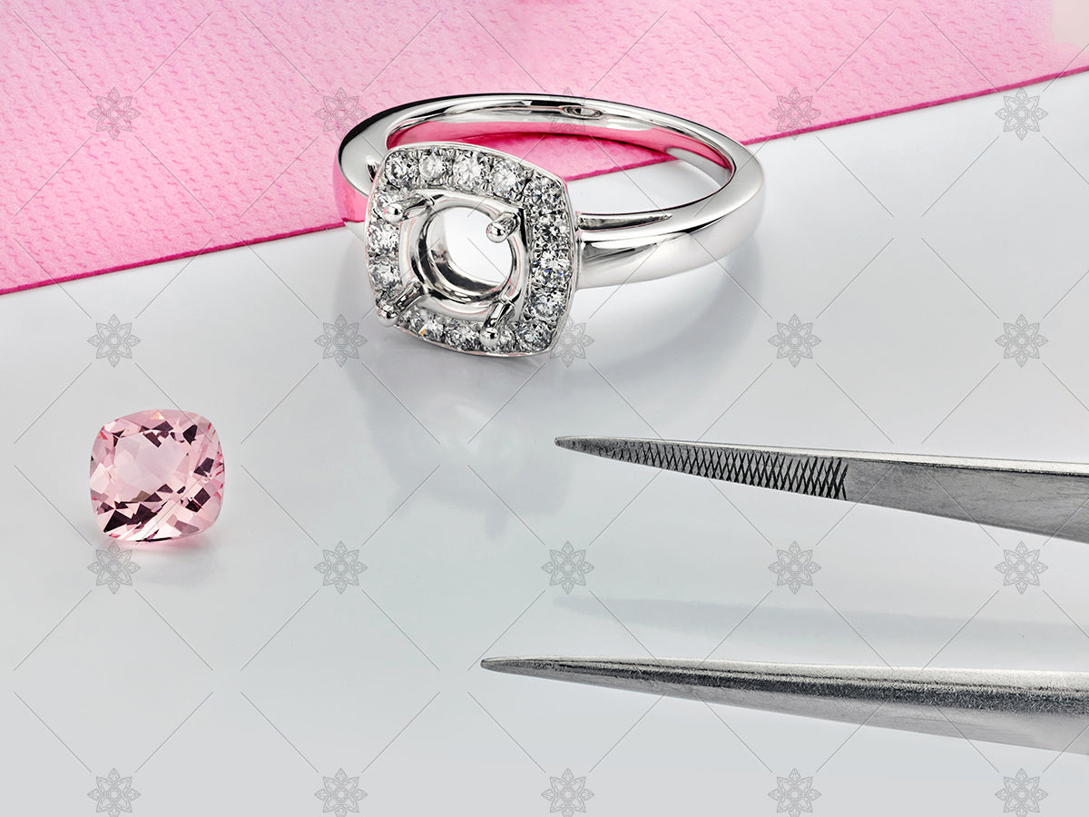 Pink Morganite and Halo Diamond Ring