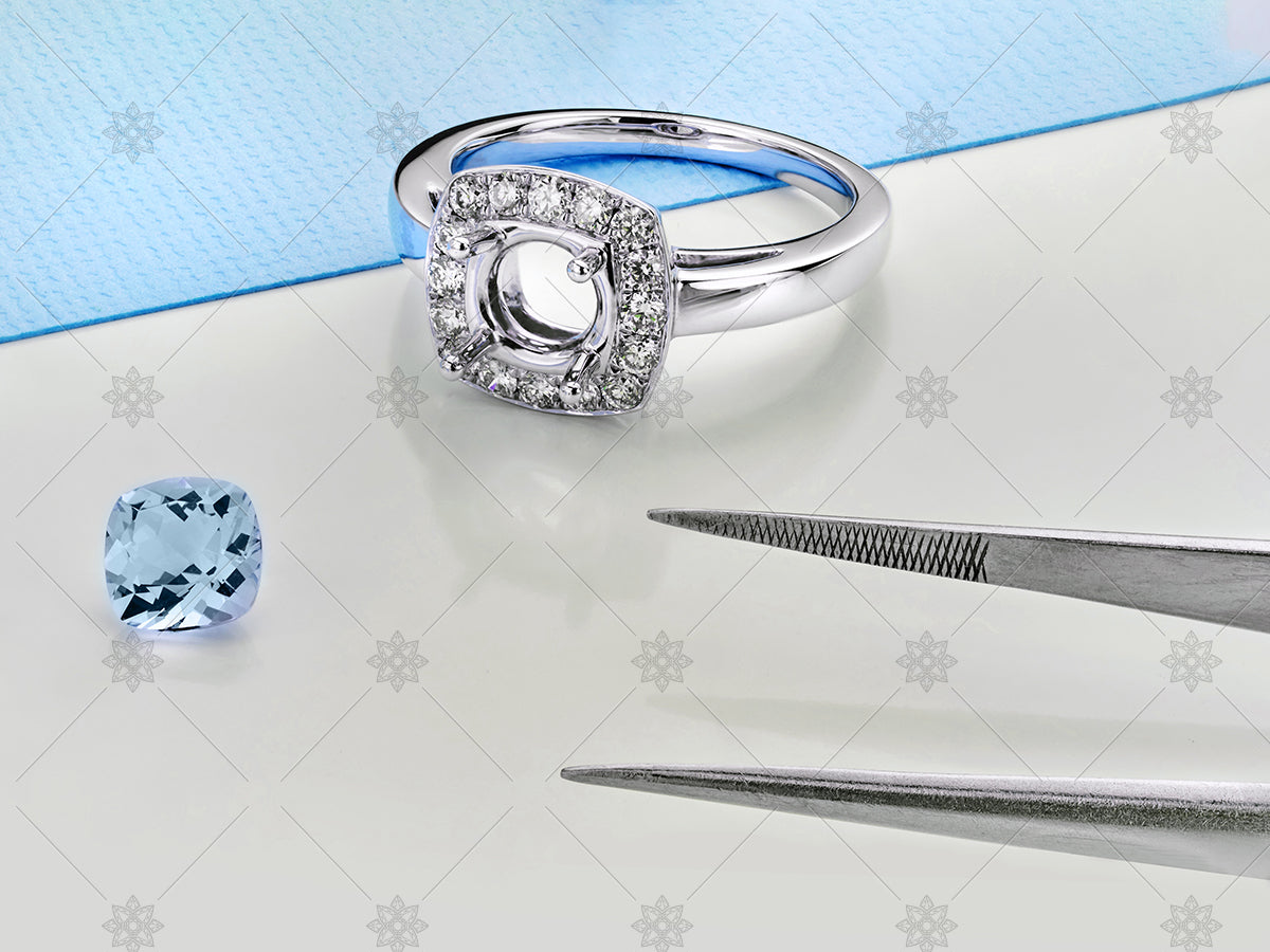 Blue sapphire diamond halo ring