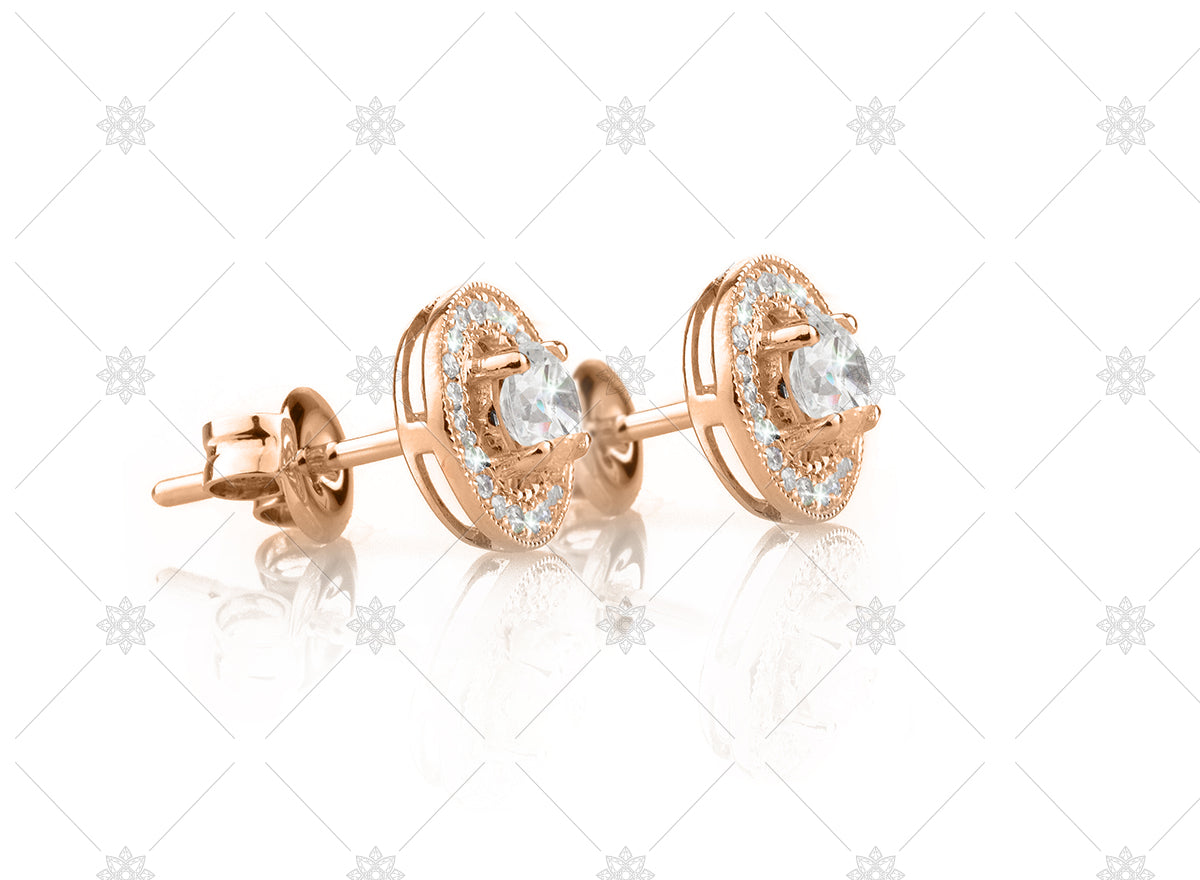 vintage earrings halo diamond in rose gold
