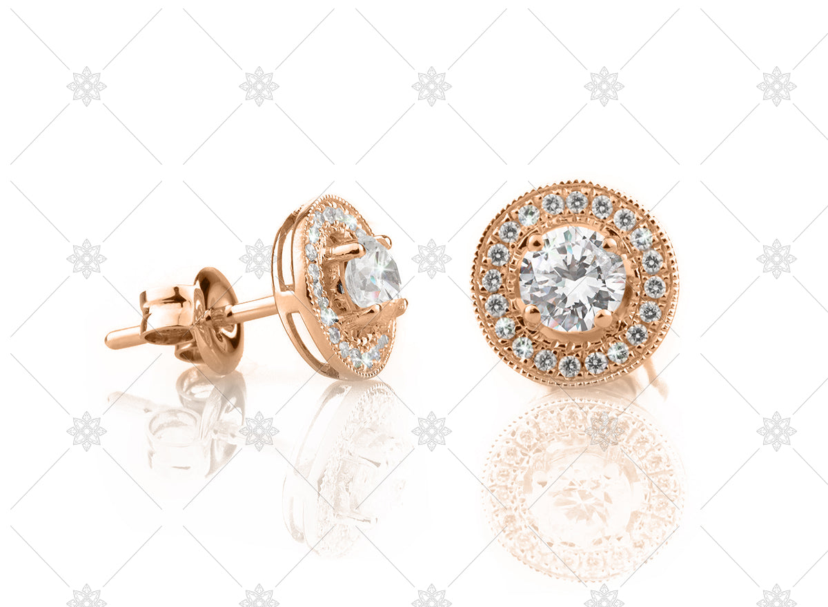 vintage earrings halo diamond in rose gold